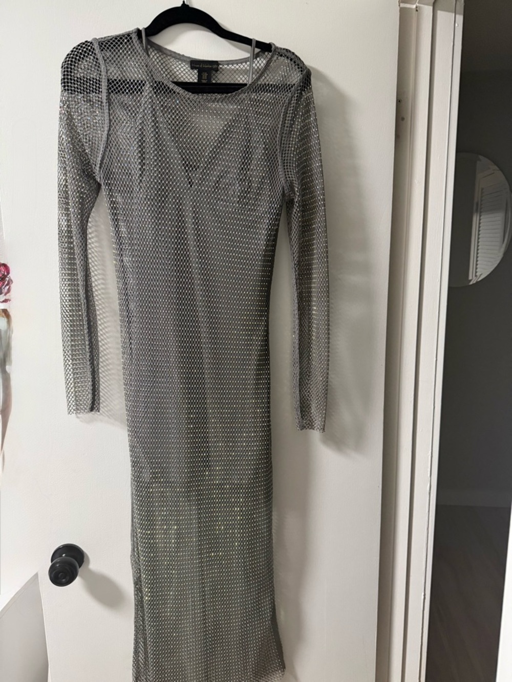House of Harlow 1960 Silver Mesh Long Sleeve Maxi Dress